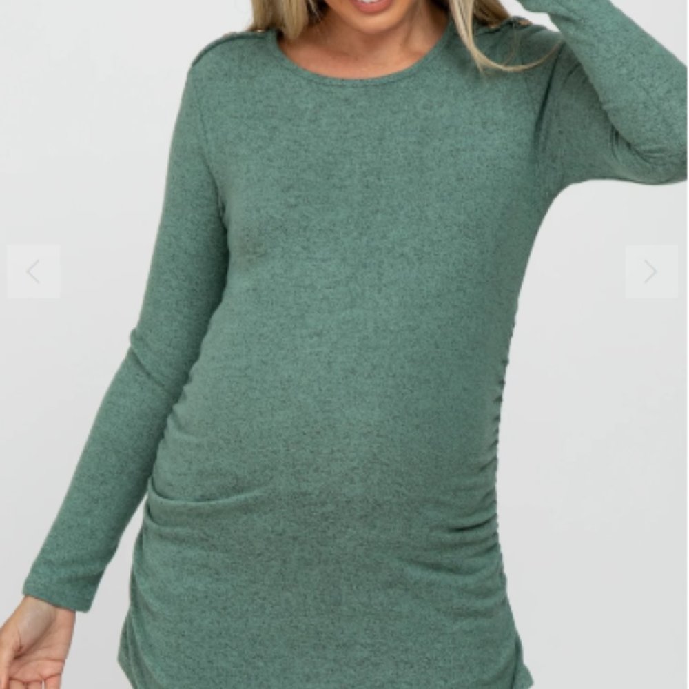 Pink Blush PinkBlush Maternity Mint Soft Knit Button Shoulder Ruched Side Top